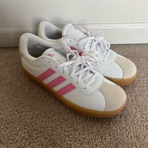 Adidas White and Pink Sneakers Girls Size 7,  fits Women 8 or 8.5